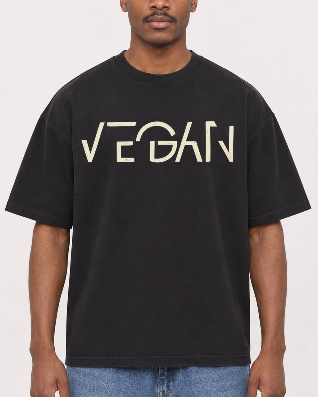 Mockup Boxy Heavyweight Tee Black male close-up 14