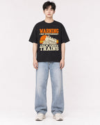 Mockup Boxy Heavyweight Tee Black male full-body 01