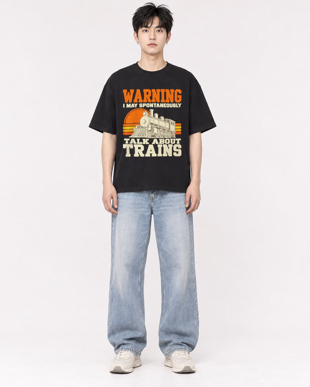 Mockup Boxy Heavyweight Tee Black male full-body 01