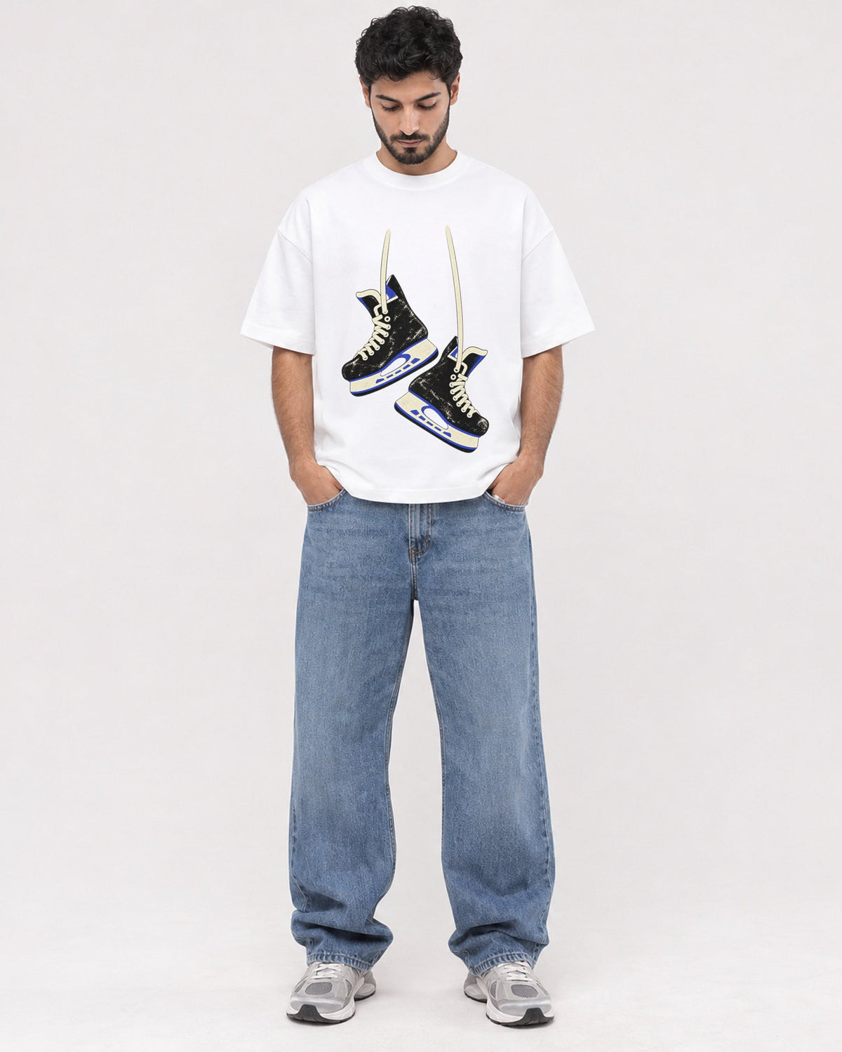 Mockup Boxy Heavyweight Tee White male full-body 07