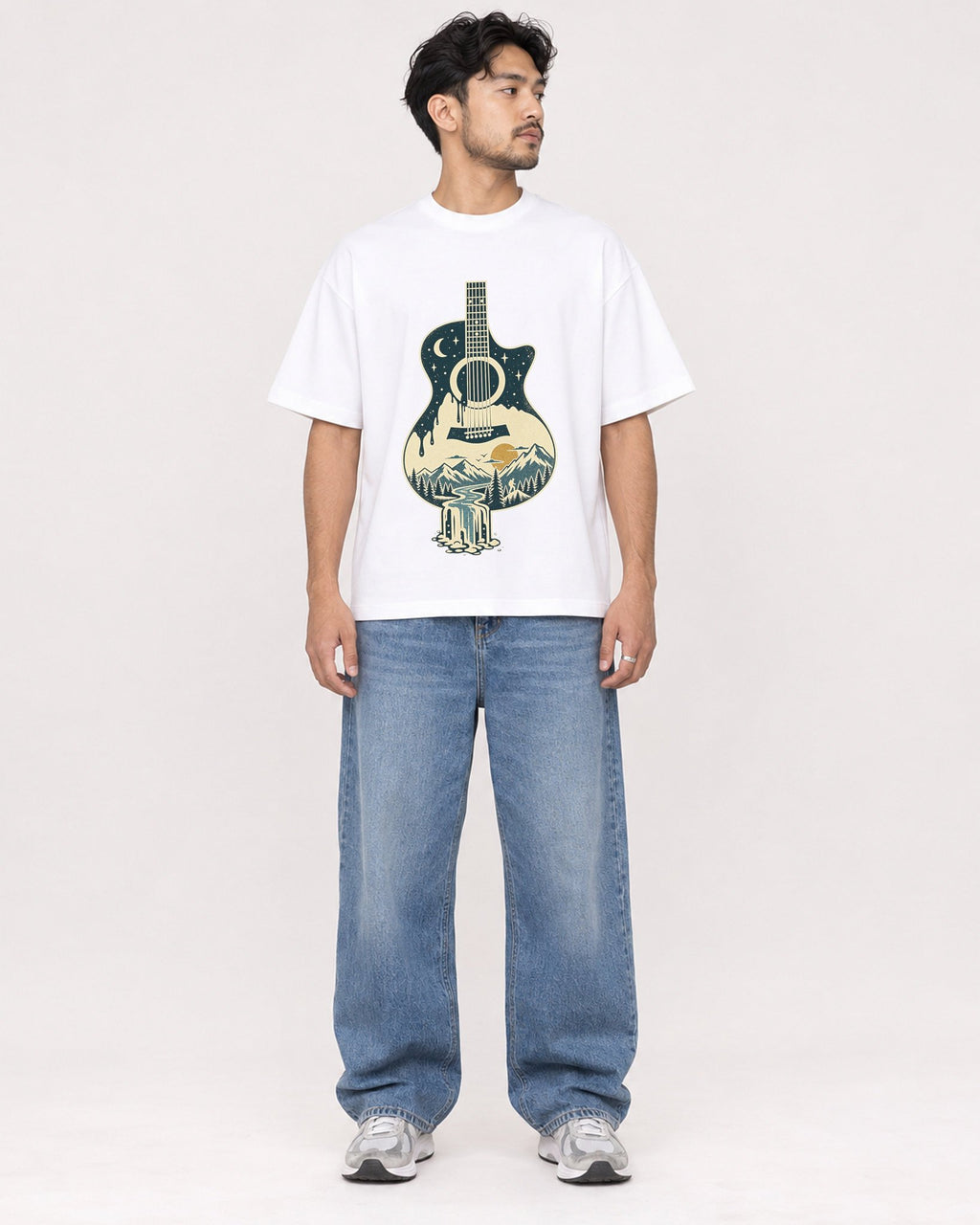 Mockup Boxy Heavyweight Tee White male full-body 02