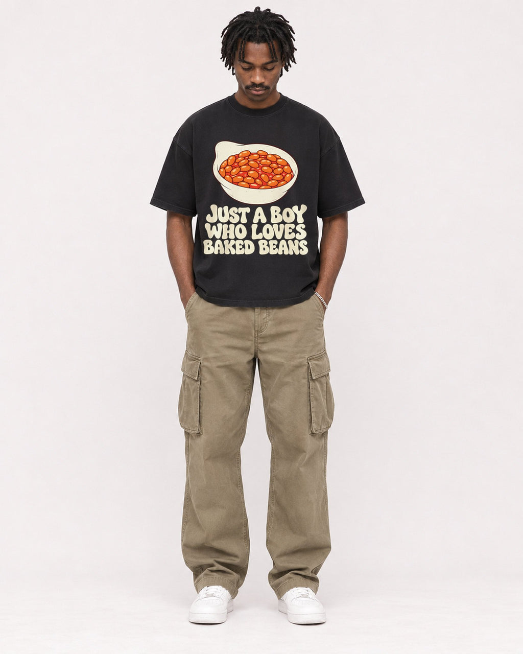 Mockup Boxy Heavyweight Tee Black male full-body 04