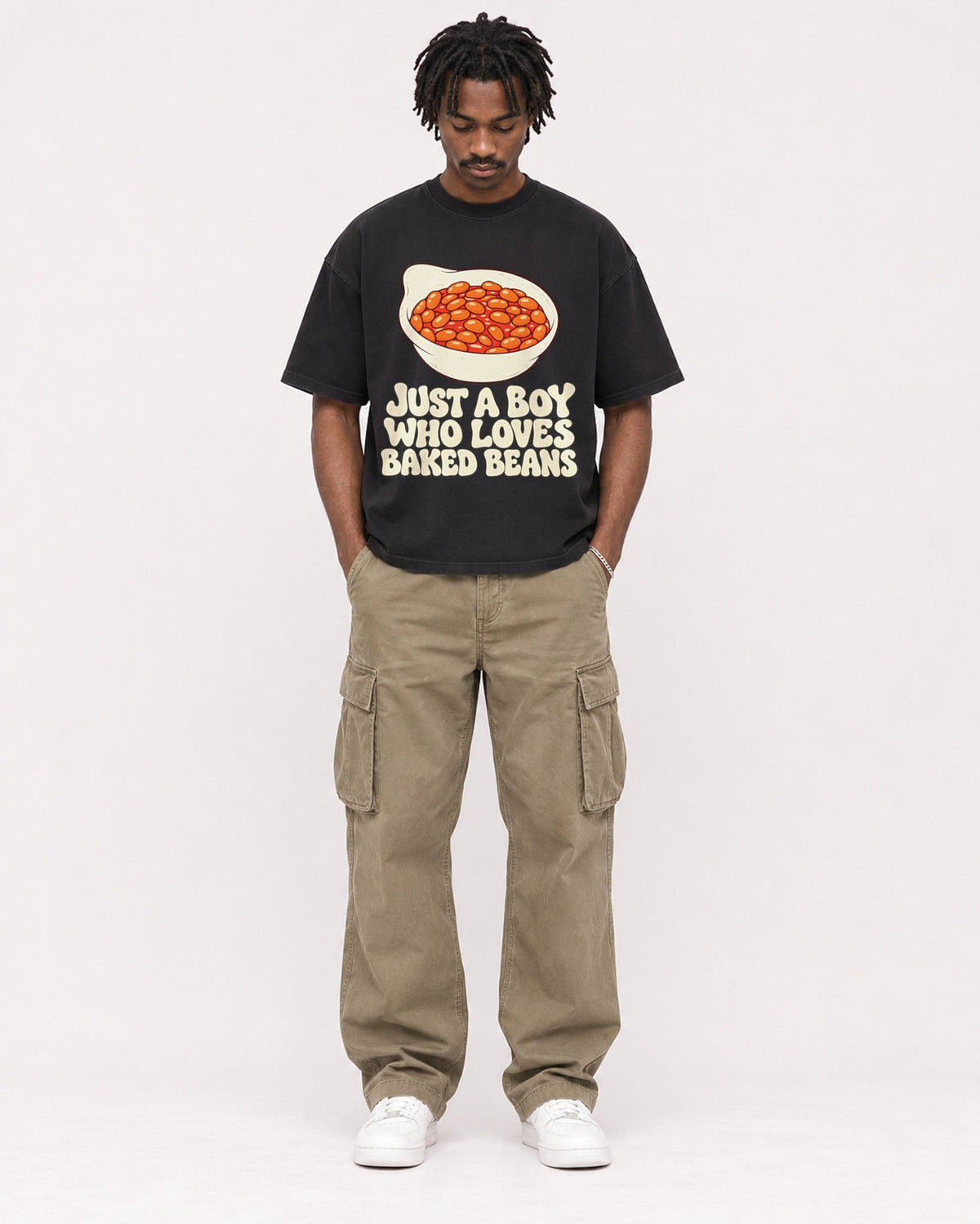 Mockup Boxy Heavyweight Tee Black male full-body 04