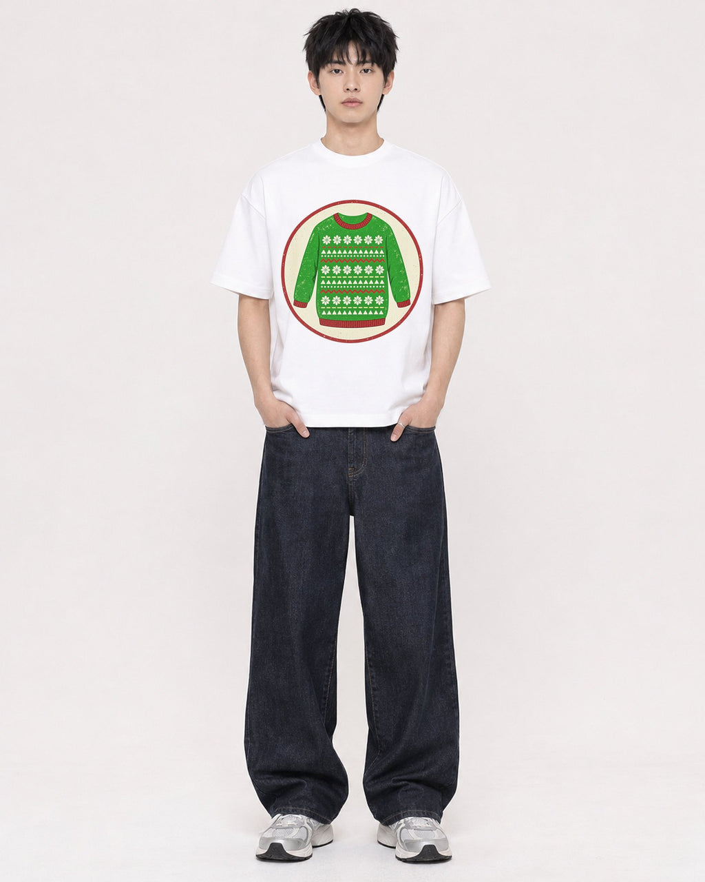 Mockup Boxy Heavyweight Tee White male full-body 01