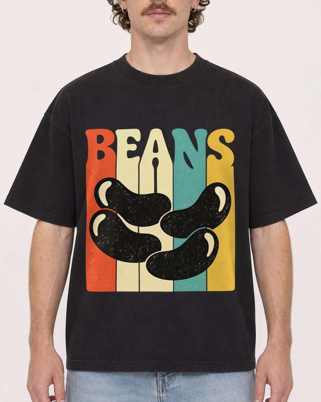 Mockup Boxy Heavyweight Tee Black male close-up 09
