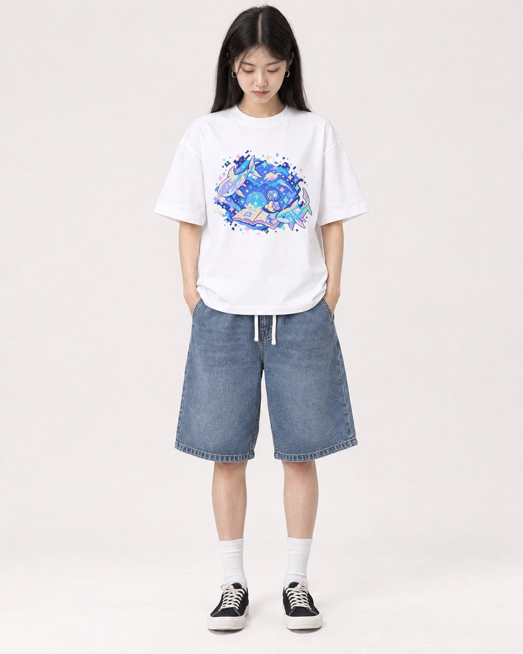 Mockup Boxy Heavyweight Tee White female full-body 01