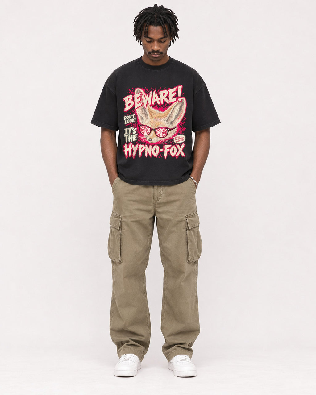 Mockup Boxy Heavyweight Tee Black male full-body 04