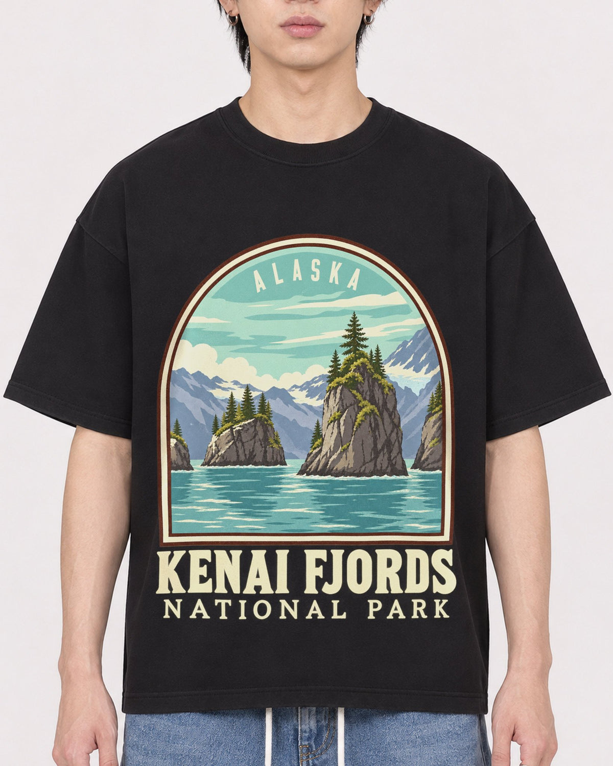 Mockup Boxy Heavyweight Tee Black male close-up 11
