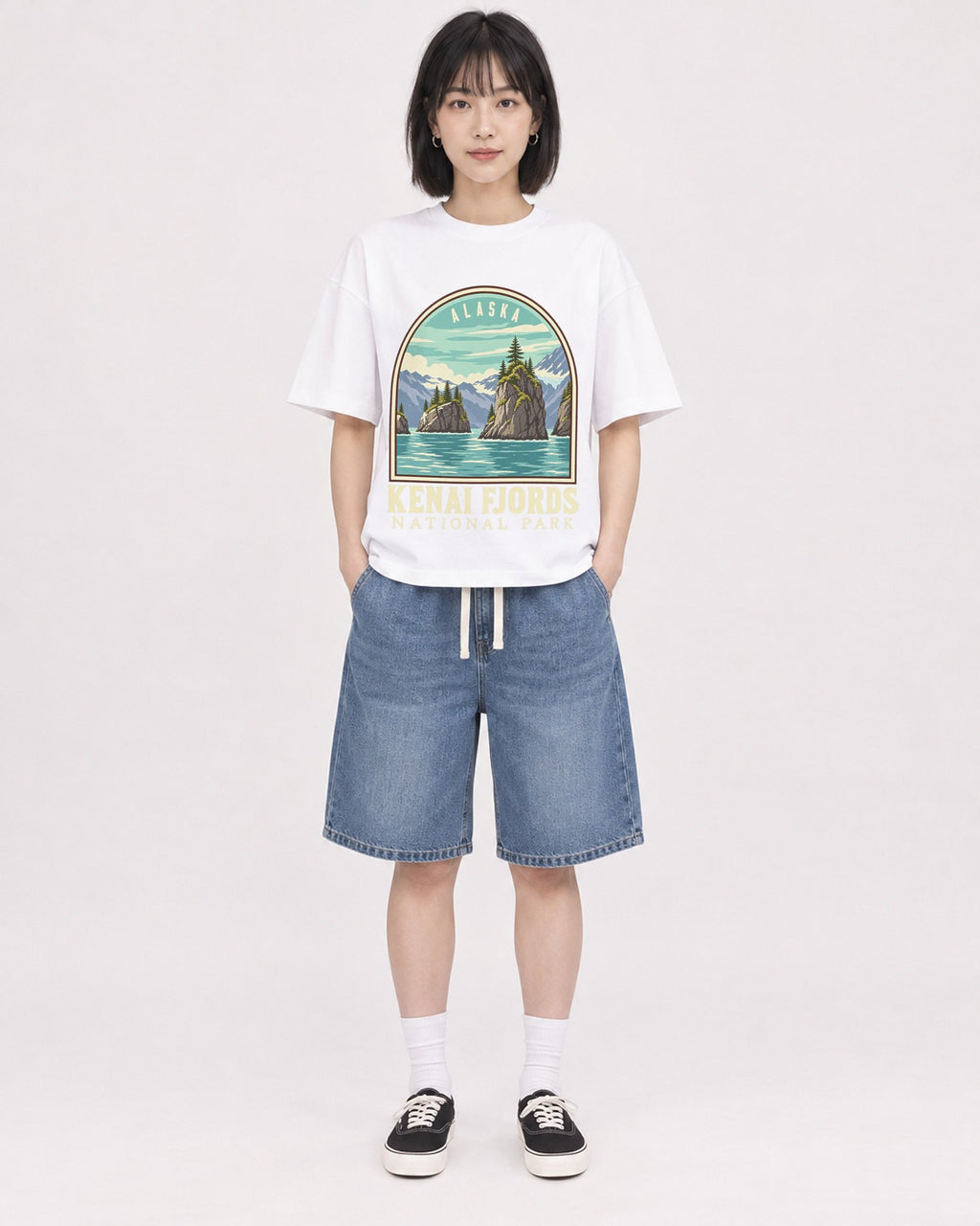 Mockup Boxy Heavyweight Tee White female full-body 11