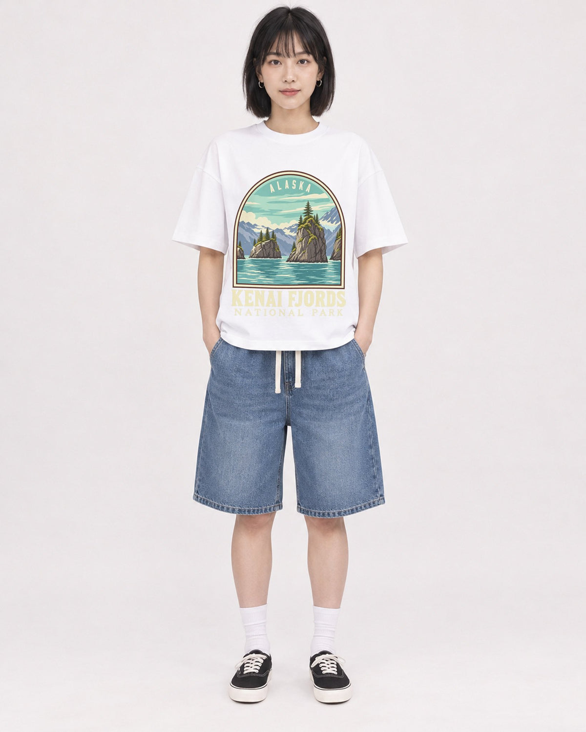 Mockup Boxy Heavyweight Tee White female full-body 11