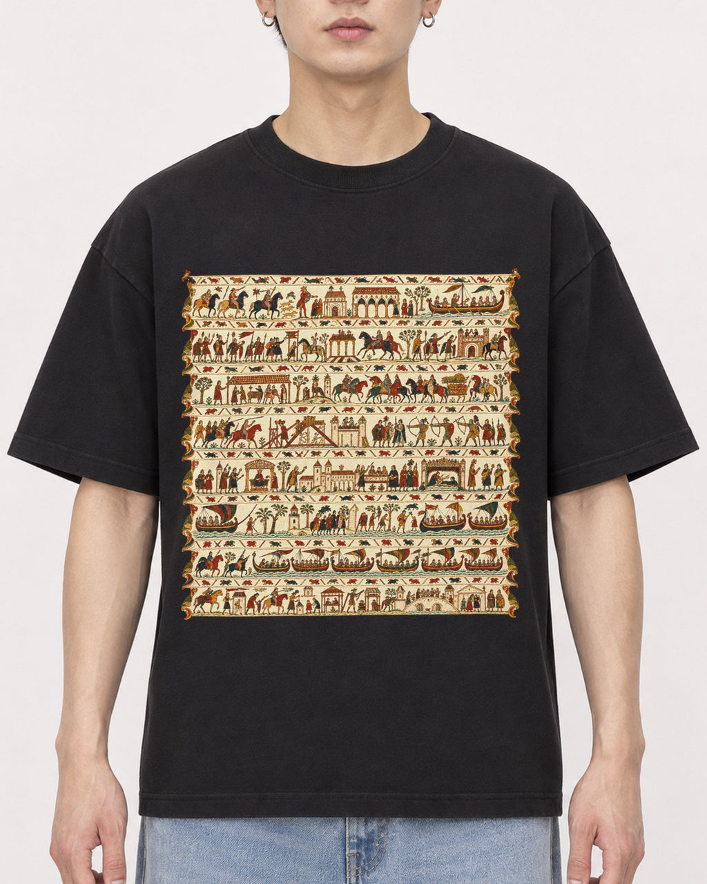 Mockup Boxy Heavyweight Tee Black male close-up 01