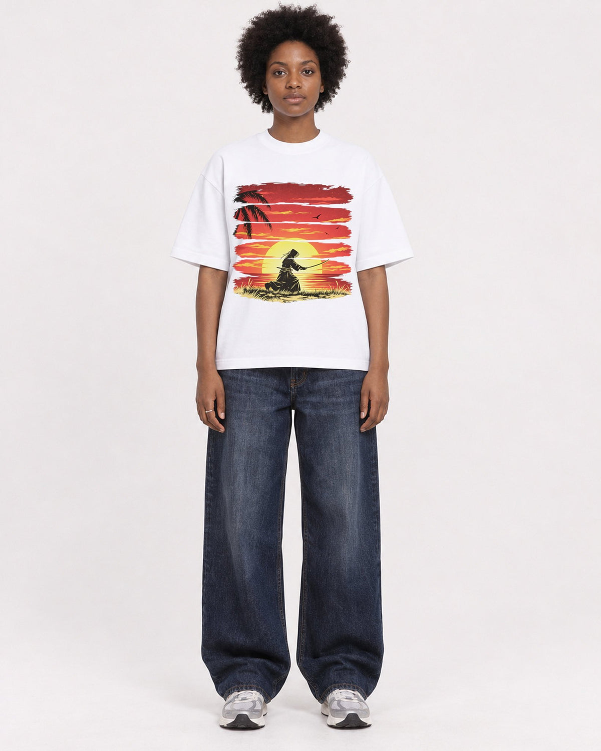 Mockup Boxy Heavyweight Tee White female full-body 14