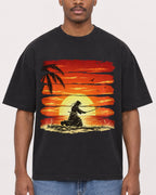 Mockup Boxy Heavyweight Tee Black male close-up 14