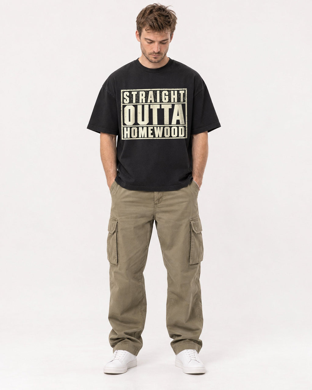 Mockup Boxy Heavyweight Tee Black male full-body 08