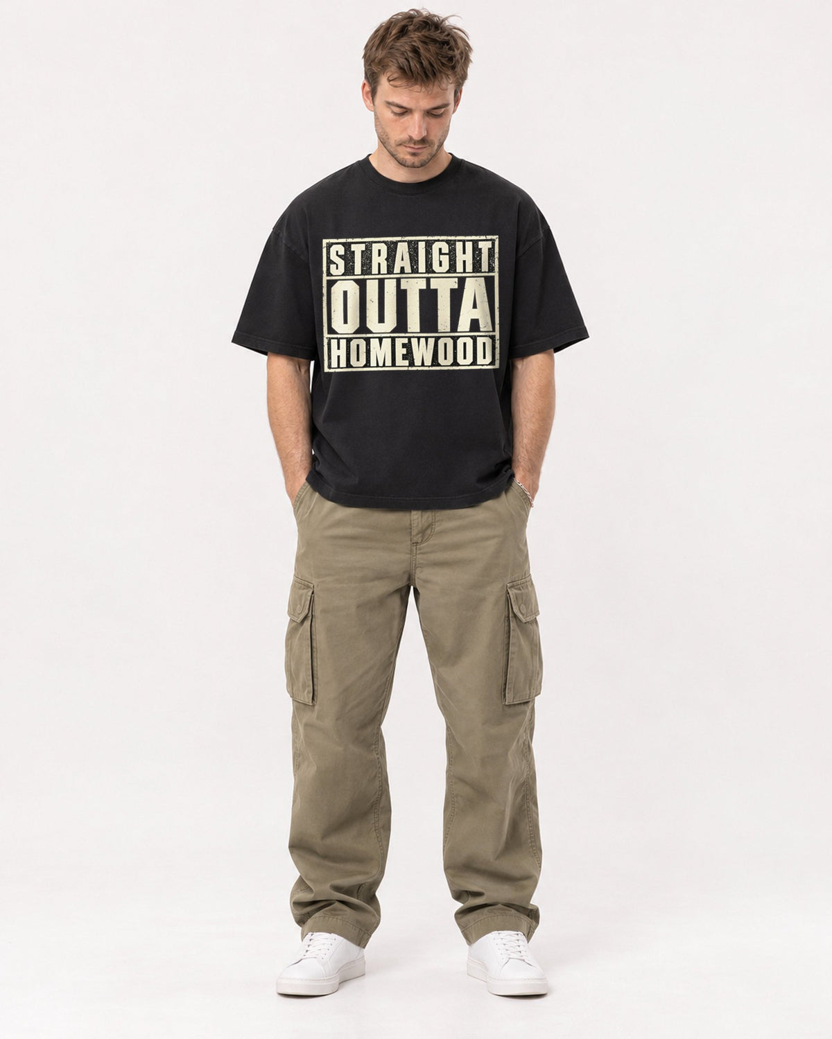 Mockup Boxy Heavyweight Tee Black male full-body 08