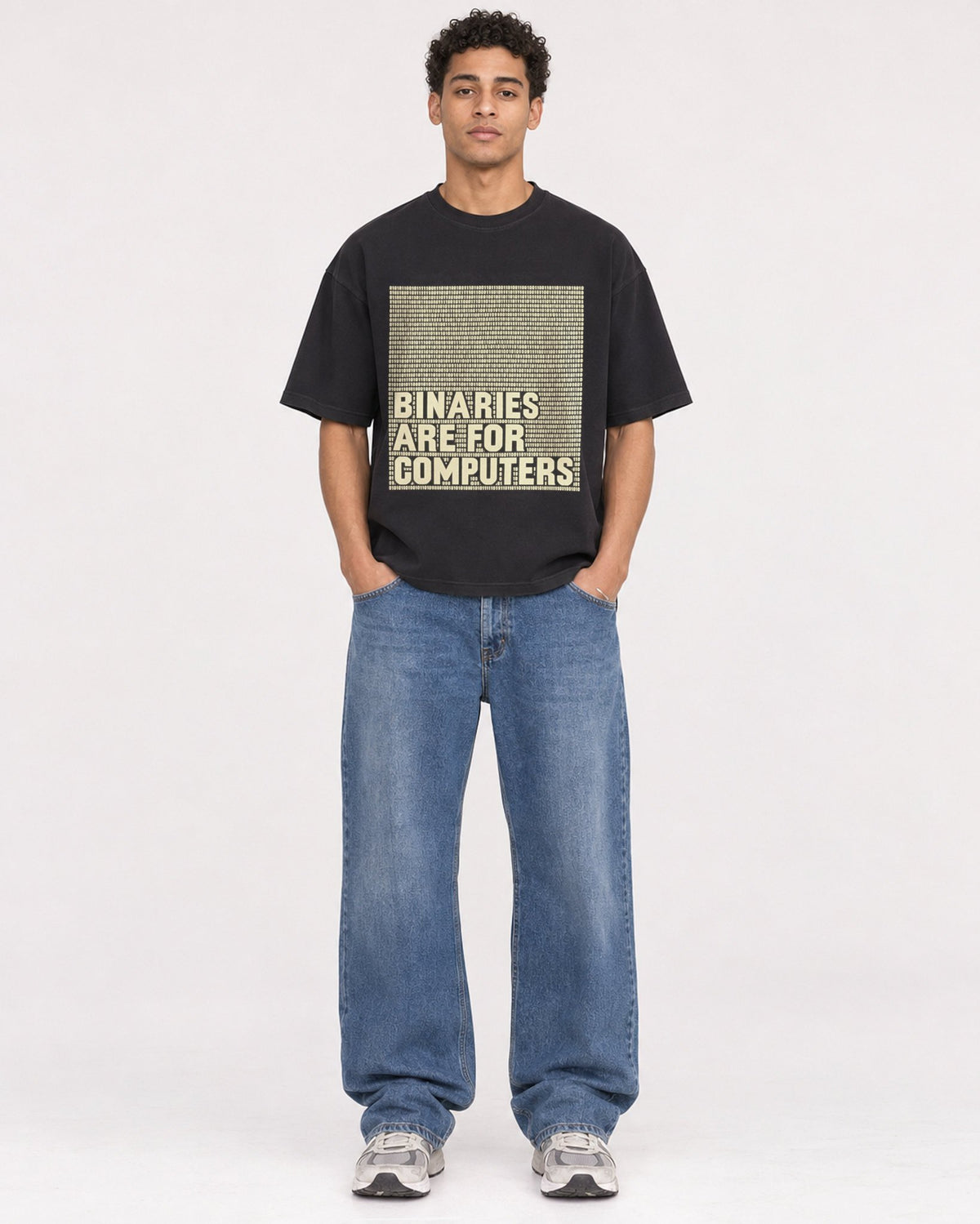 Mockup Boxy Heavyweight Tee Black male full-body 10