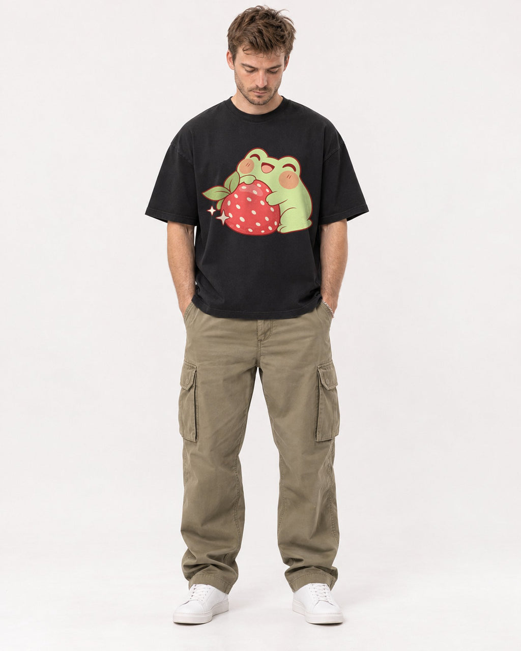Mockup Boxy Heavyweight Tee Black male full-body 08