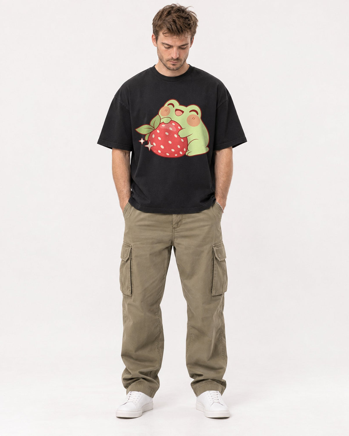 Mockup Boxy Heavyweight Tee Black male full-body 08