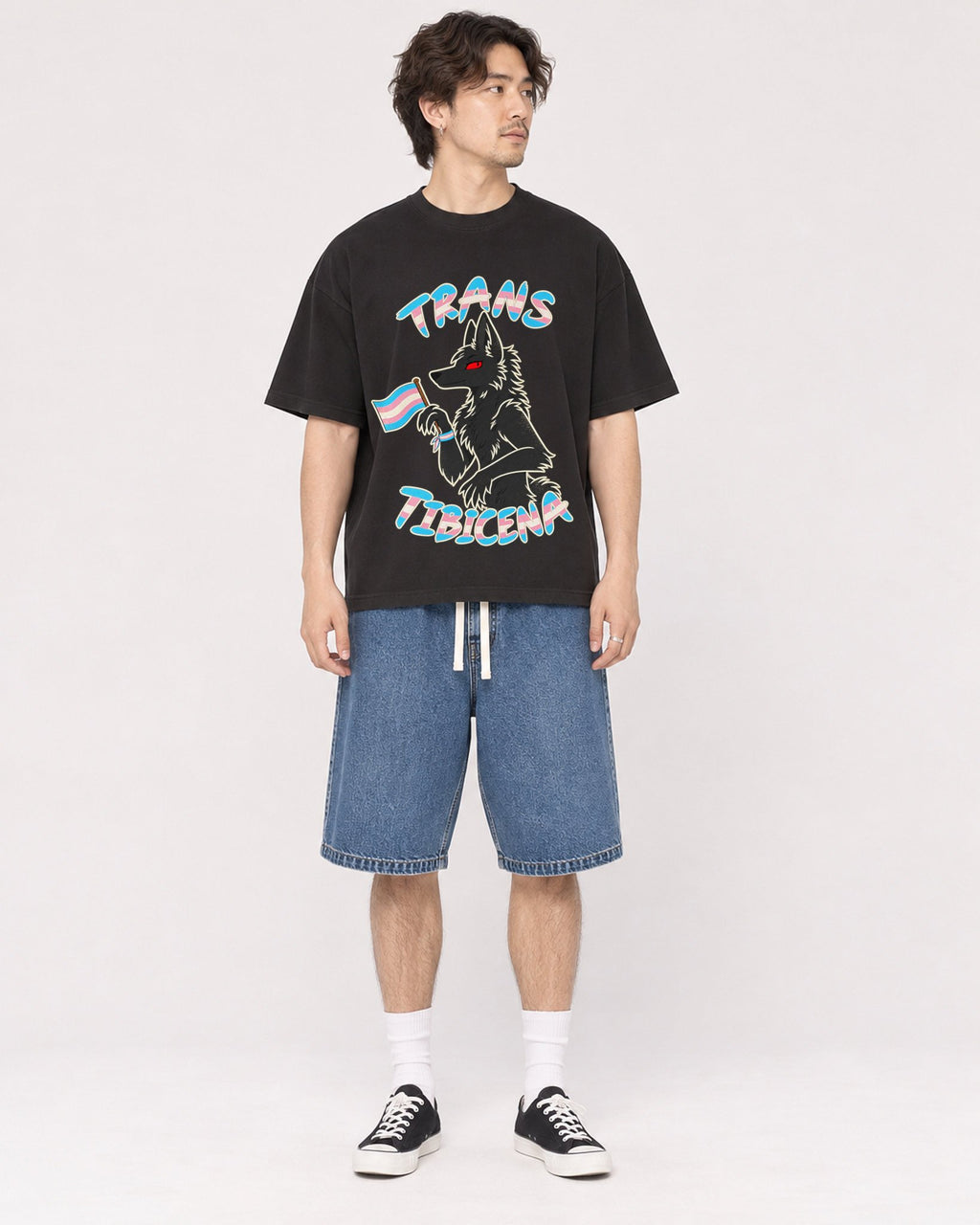 Mockup Boxy Heavyweight Tee Black male full-body 03