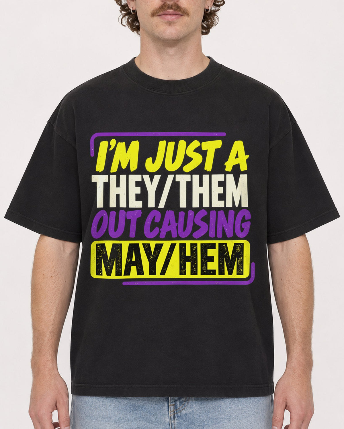 Mockup Boxy Heavyweight Tee Black male close-up 09