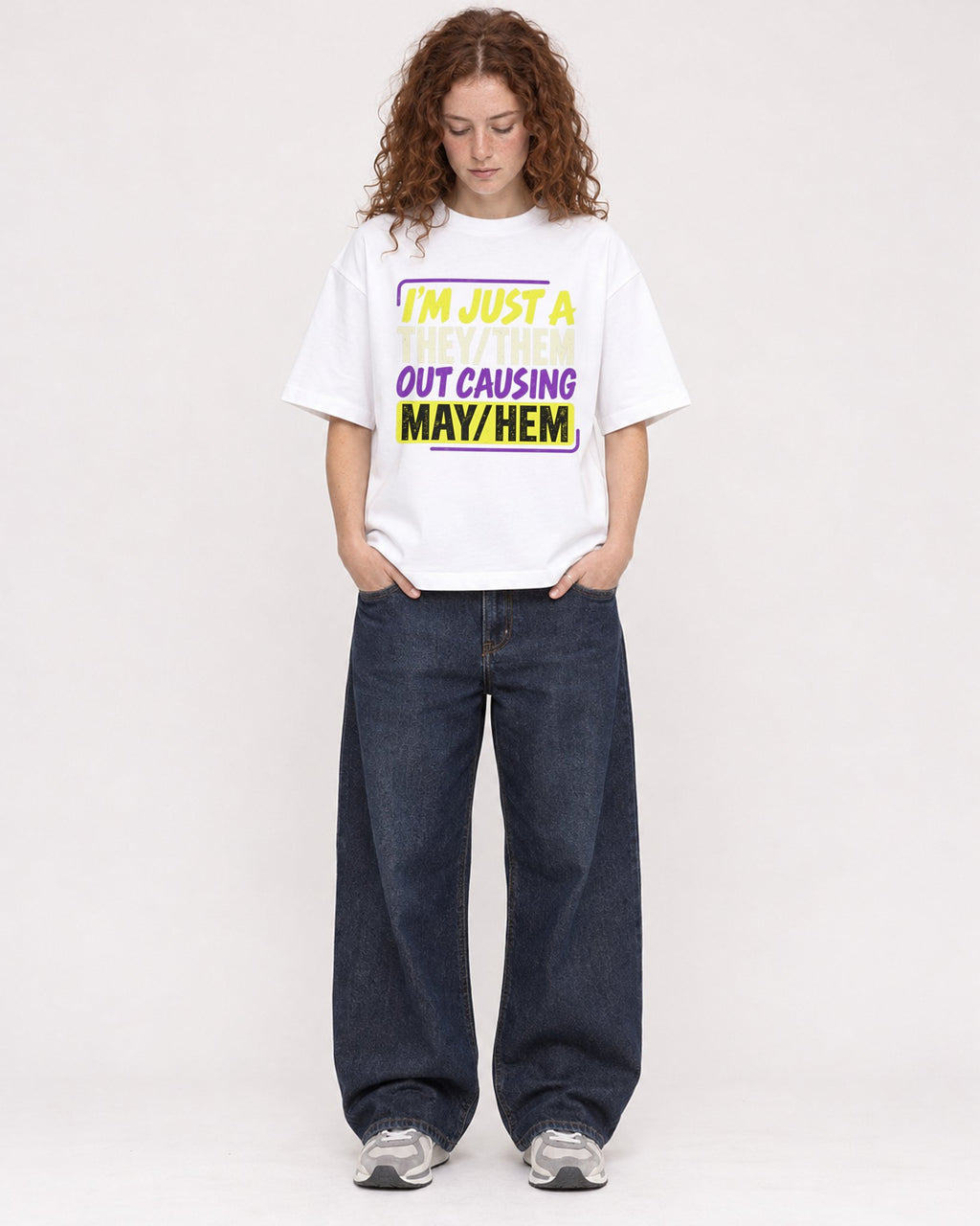 Mockup Boxy Heavyweight Tee White female full-body 09