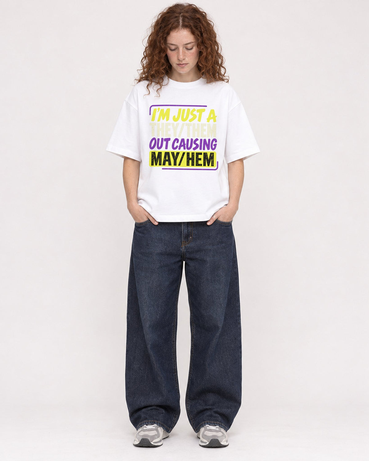 Mockup Boxy Heavyweight Tee White female full-body 09