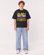 Mockup Boxy Heavyweight Tee Black male full-body 09