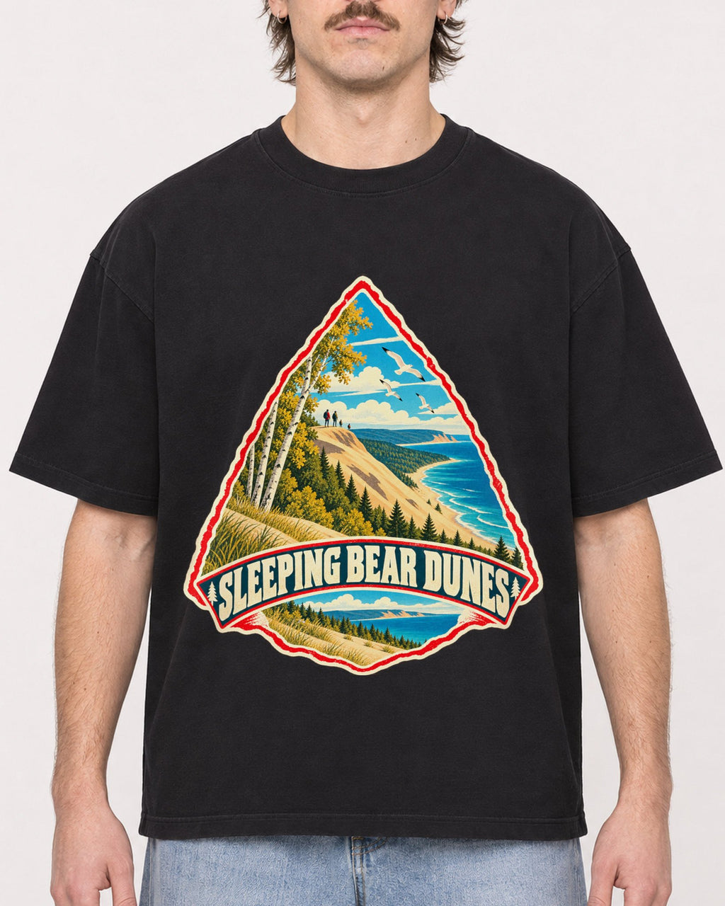 Mockup Boxy Heavyweight Tee Black male close-up 29