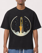 Mockup Boxy Heavyweight Tee Black male close-up 15