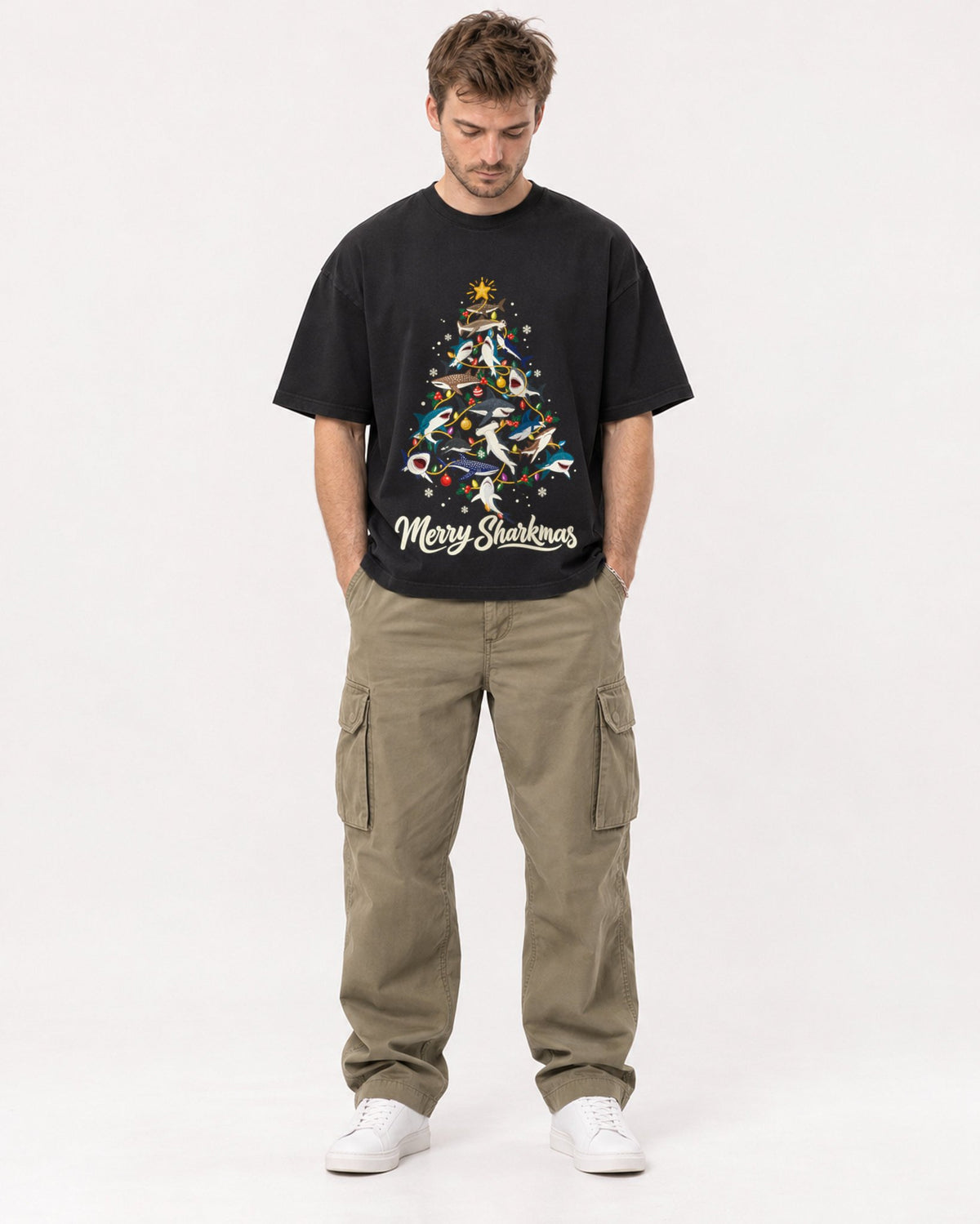 Mockup Boxy Heavyweight Tee Black male full-body 08