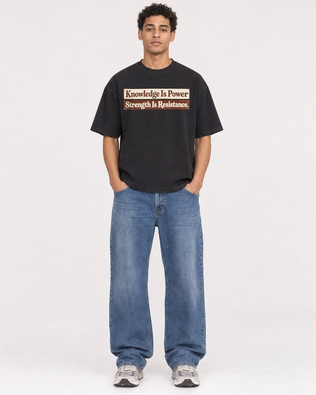 Mockup Boxy Heavyweight Tee Black male full-body 10