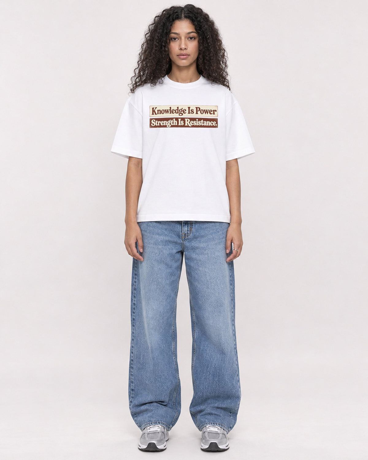 Mockup Boxy Heavyweight Tee White female full-body 10