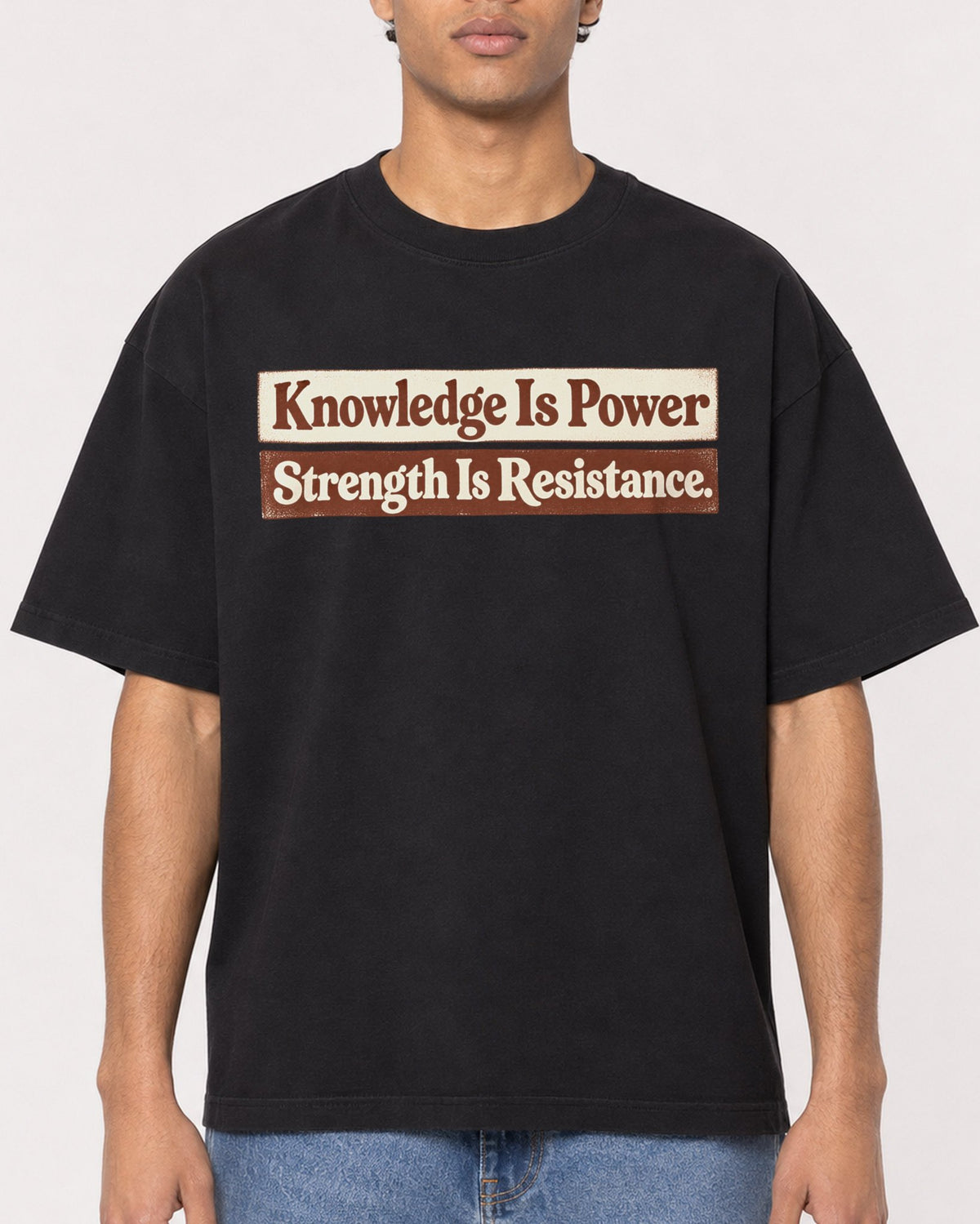 Mockup Boxy Heavyweight Tee Black male close-up 10