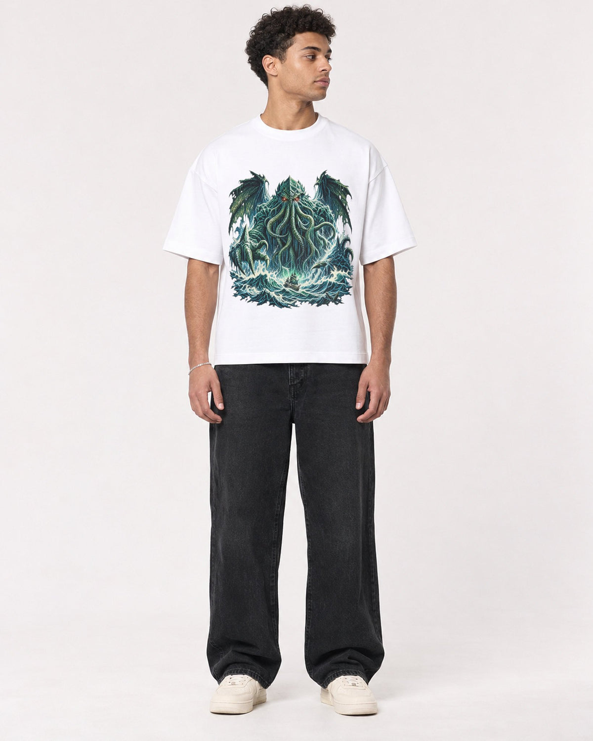 Mockup Boxy Heavyweight Tee White male full-body 10