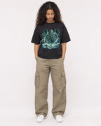 Mockup Boxy Heavyweight Tee Black female full-body 10