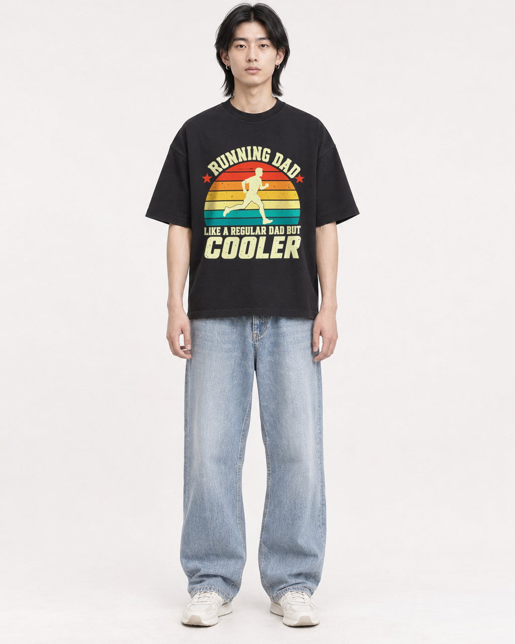 Mockup Boxy Heavyweight Tee Black male full-body 41