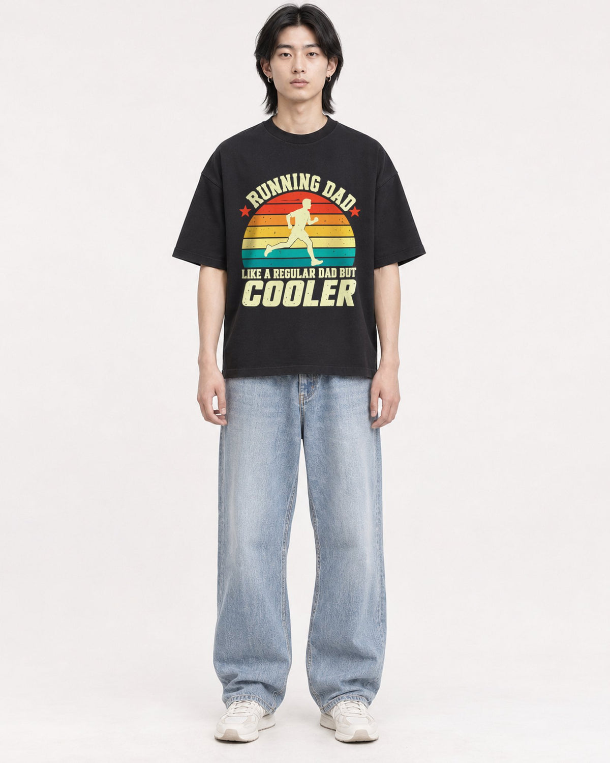 Mockup Boxy Heavyweight Tee Black male full-body 41