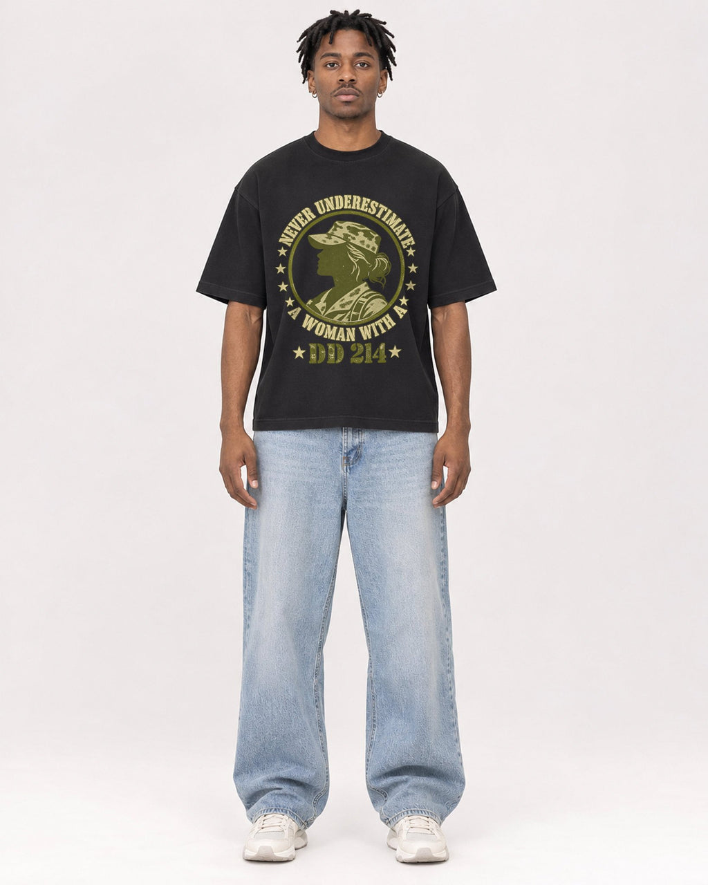 Mockup Boxy Heavyweight Tee Black male full-body 05