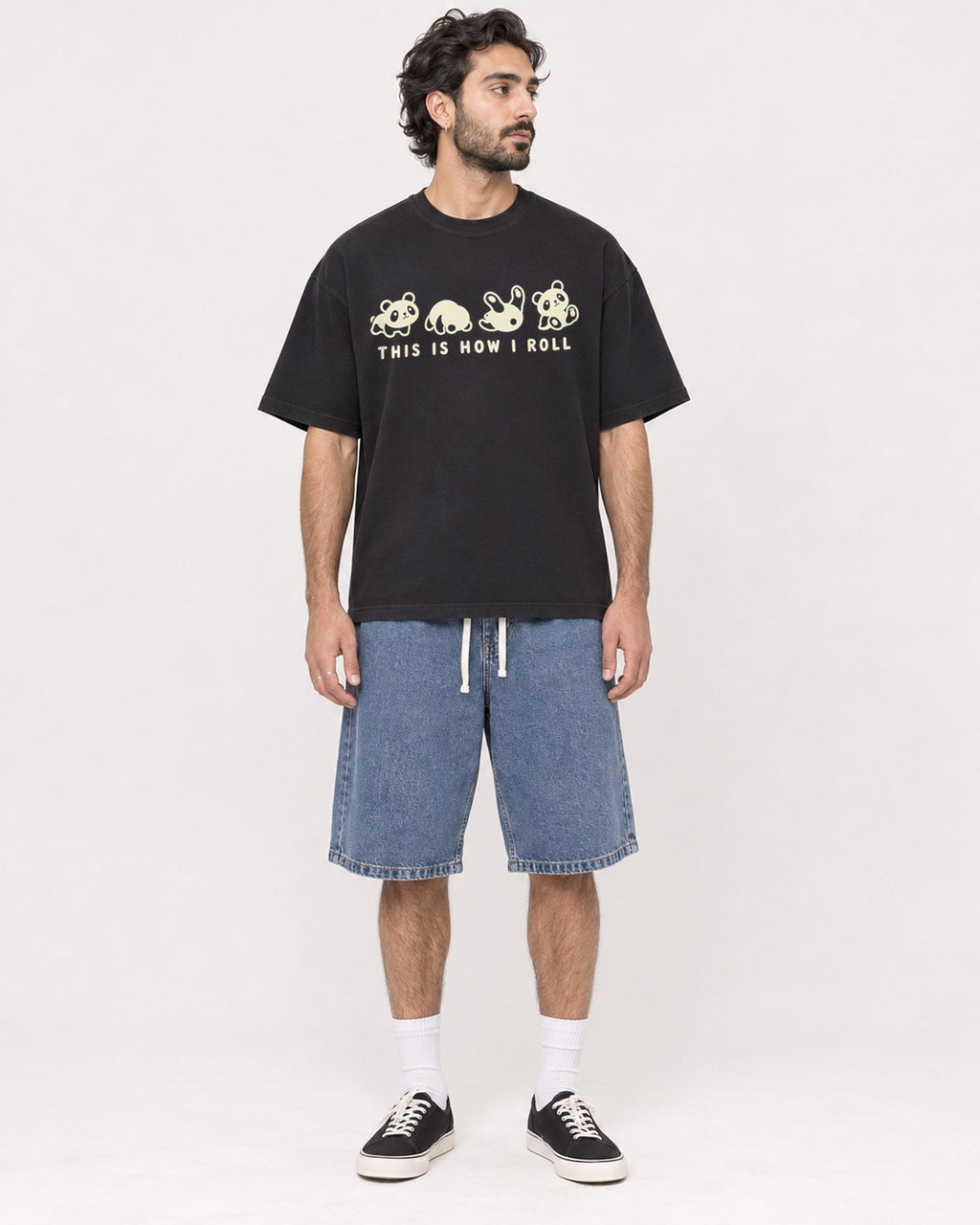 Mockup Boxy Heavyweight Tee Black male full-body 47