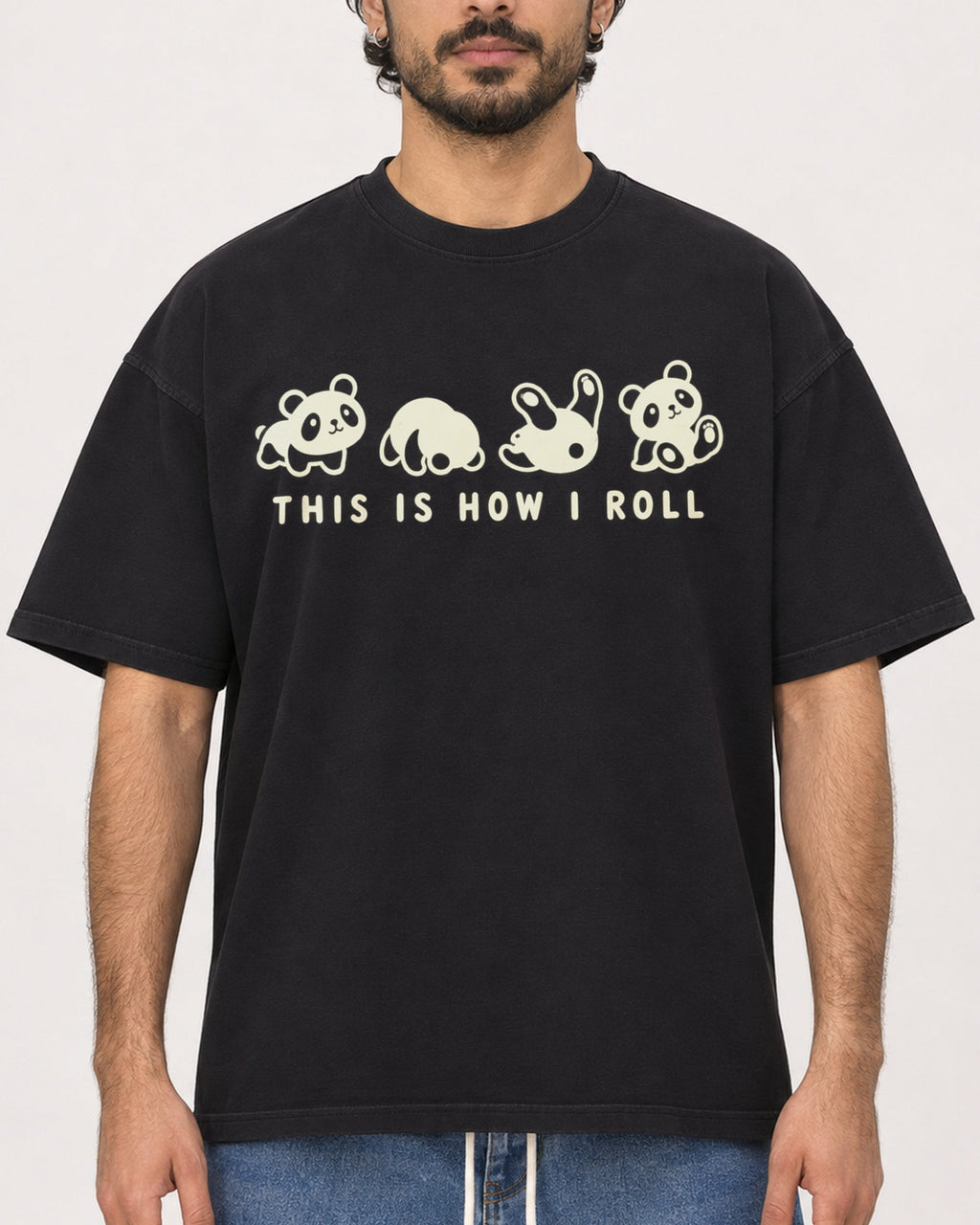 Mockup Boxy Heavyweight Tee Black male close-up 47