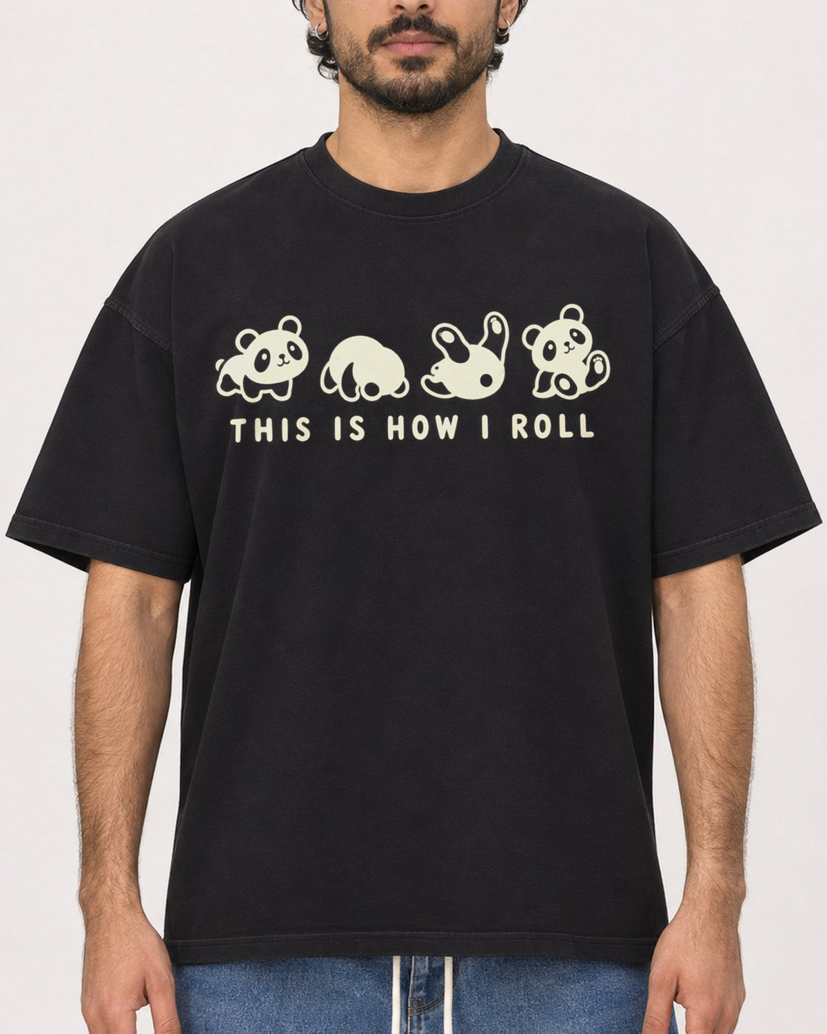 Mockup Boxy Heavyweight Tee Black male close-up 47
