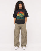Mockup Boxy Heavyweight Tee Black female full-body 10