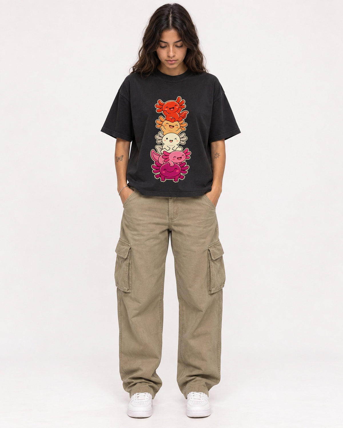Mockup Boxy Heavyweight Tee Black female full-body 06