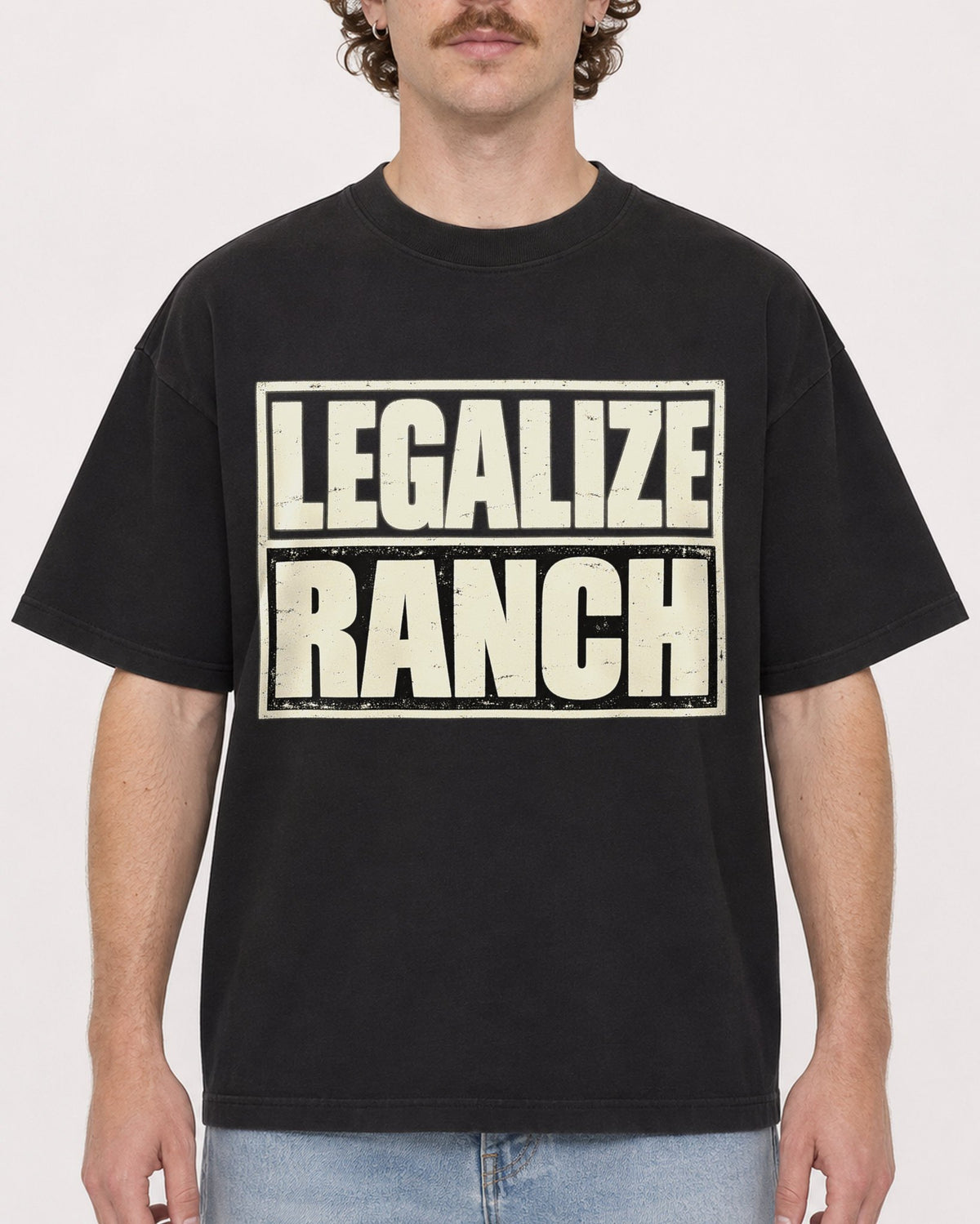 Mockup Boxy Heavyweight Tee Black male close-up 09
