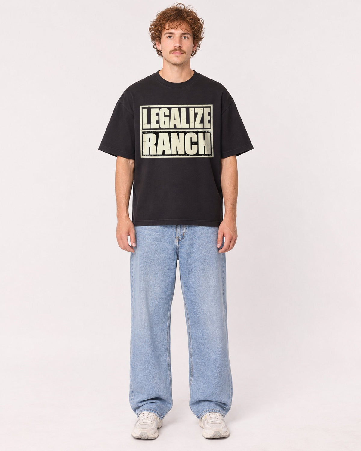 Mockup Boxy Heavyweight Tee Black male full-body 09