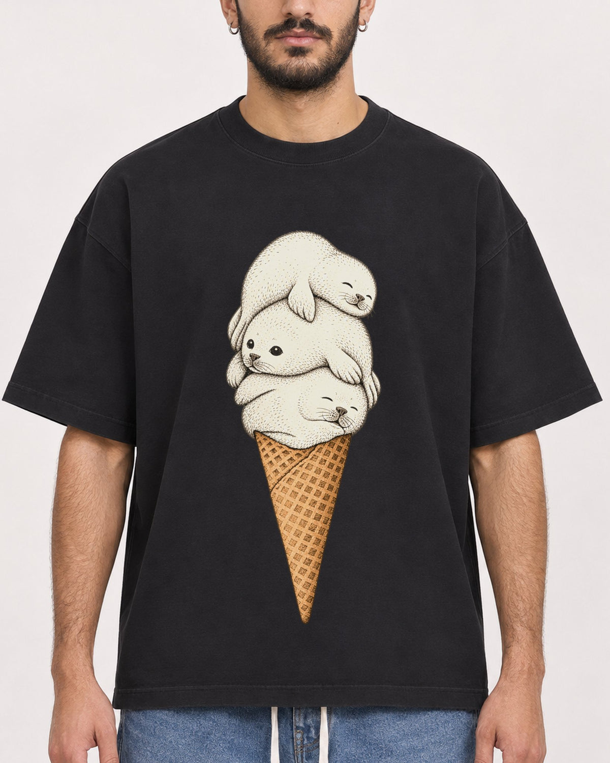 Mockup Boxy Heavyweight Tee Black male close-up 07