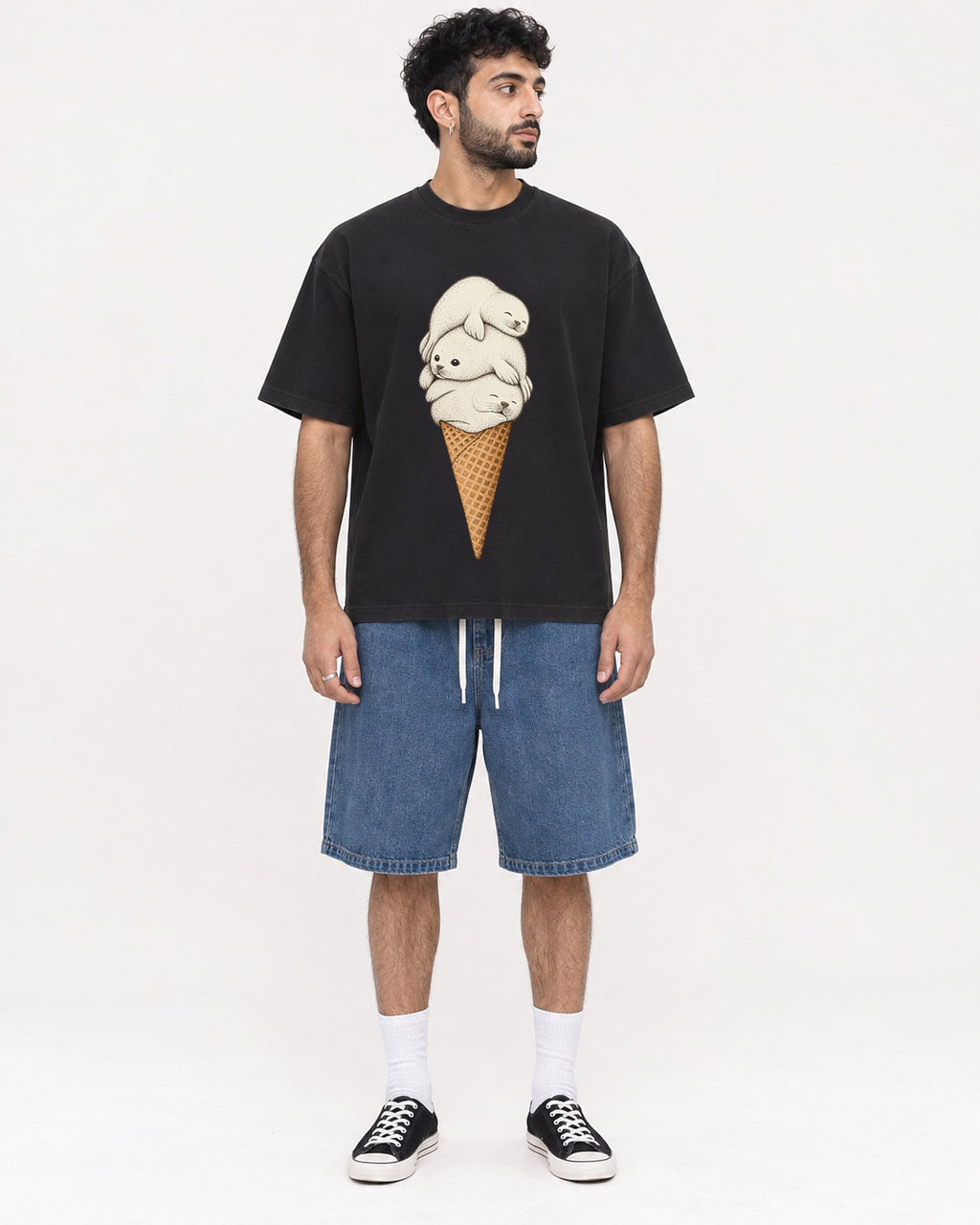 Mockup Boxy Heavyweight Tee Black male full-body 07