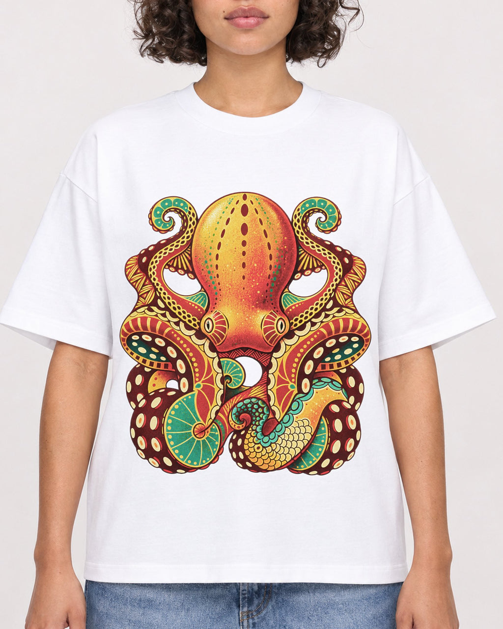 Mockup Boxy Heavyweight Tee White female close-up 40