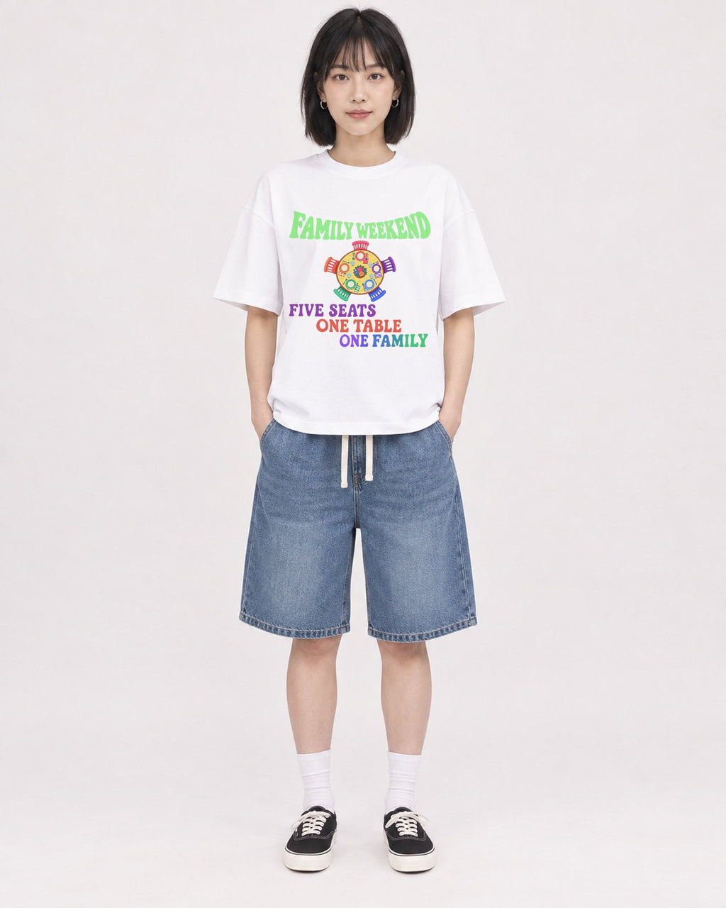 Mockup Boxy Heavyweight Tee White female full-body 11