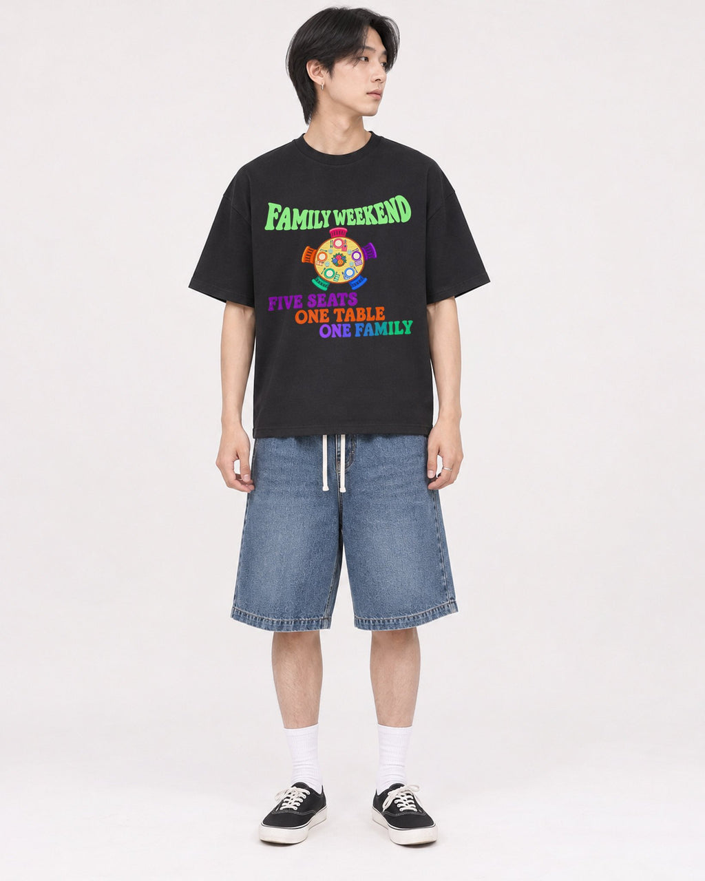 Mockup Boxy Heavyweight Tee Black male full-body 11